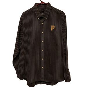 Pittsburgh Pirates Size XL Gray Black White Striped Long Sleeve Button Shirt